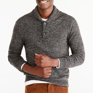 J. Crew 100% Lamb's Wool Charcoal Marled Knit Shawl Collar Slim Fit Sweater